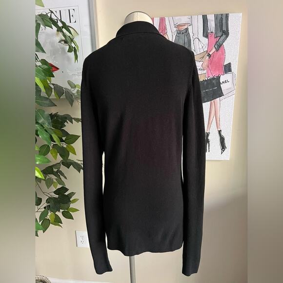 BCBG Vintage 90s Soft Knit Stretchy Bling Logo V-Neck Black Sweater Size Large - Picture 6 of 7